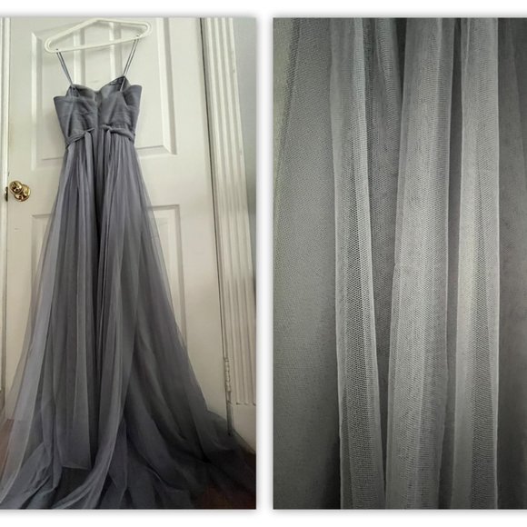 ADRIANNA PAPELL Bridesmaid Convertible Tulle Ball Gown Slate Blue - Picture 5 of 16